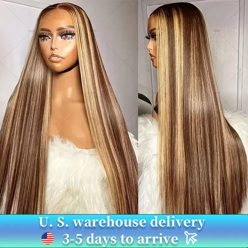 360 Highlight Wig Human Hair Lace Front Wig Bone Straight Blonde Ombre Colored Brazilian 13X4 13X6 Lace Frontal Wigs For Women