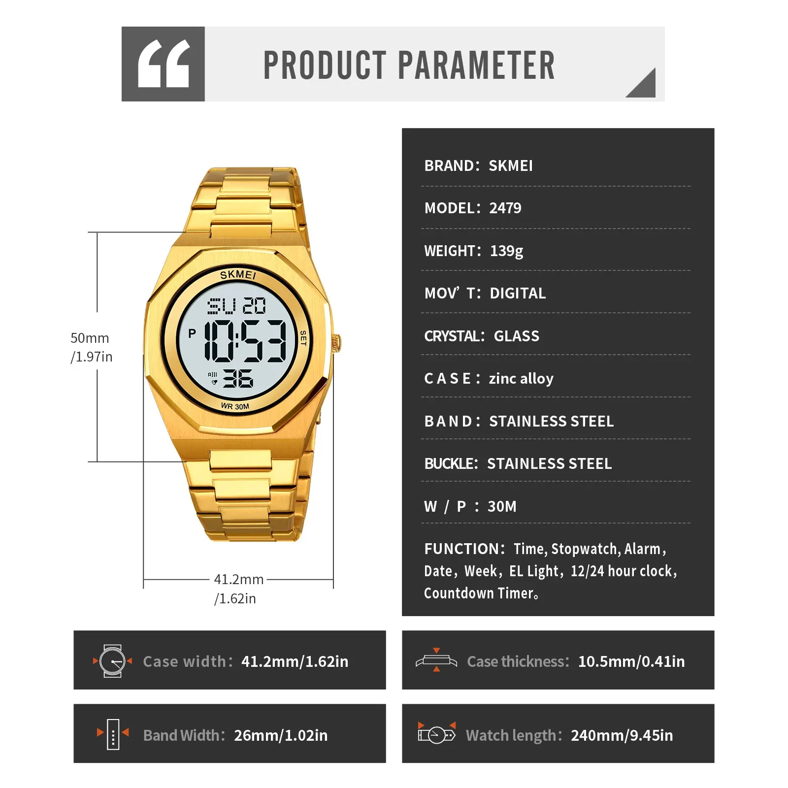 ساعات الضوء الخلفي مقاوم للماء ساعة يد رياضية رقمية جديدة SKMEI 2479 كرونو للرجال #4