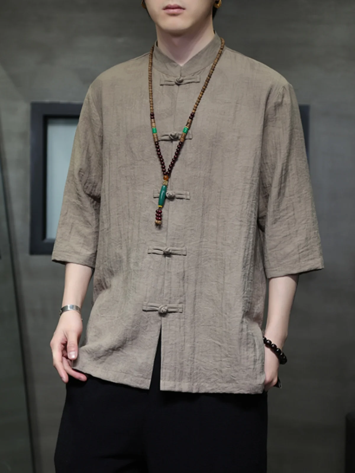 

Ice Silk Men's Short Sleeve Shirt Thin Five Sleeve Top Half Sleeve Shirt New Chinese Style Summer Fashion Youth Button down