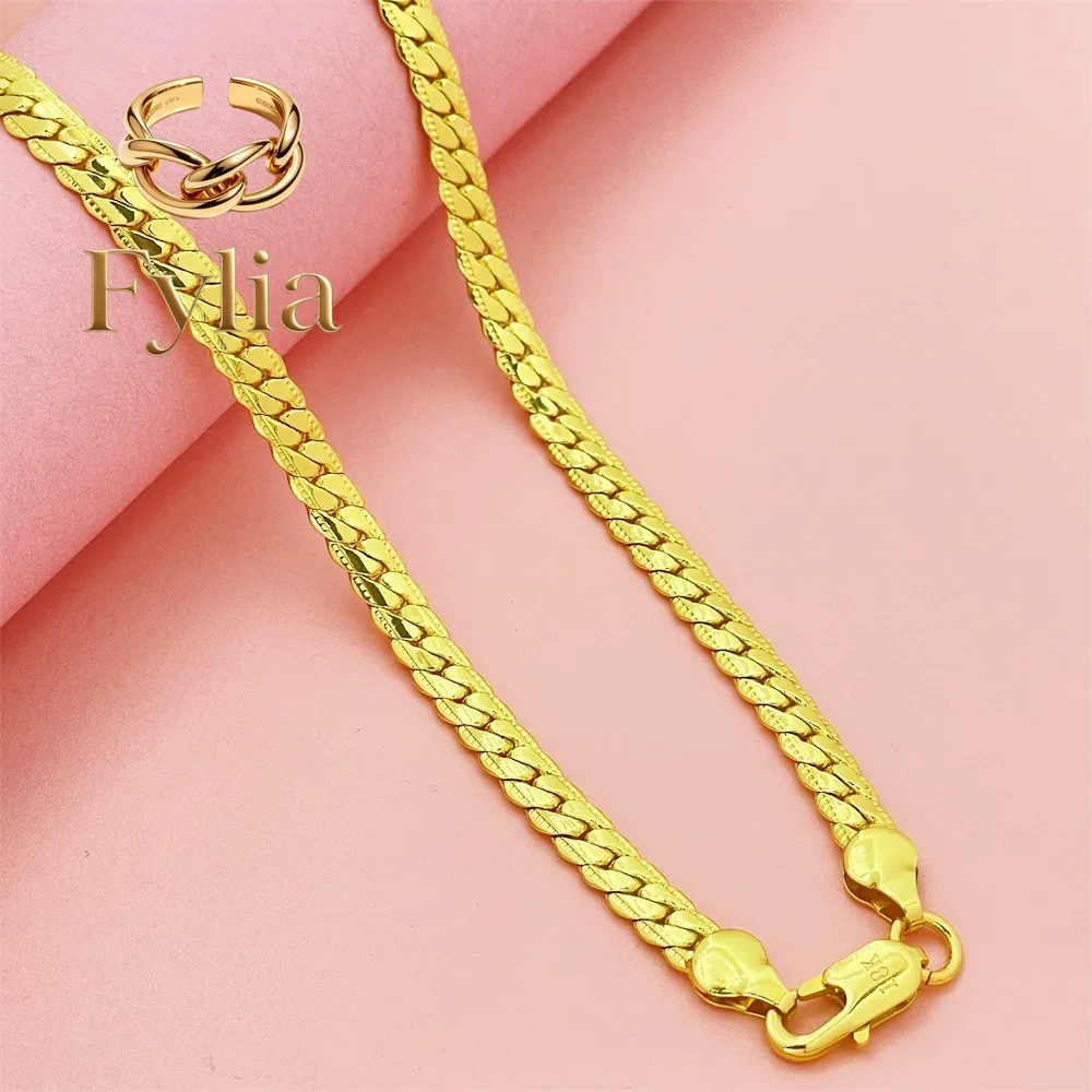 

Fylia Jewelry Luxury 24K 9999 Pure Gold real gold Men's Women's Necklace 5MM Flat Snake Necklace Cuba