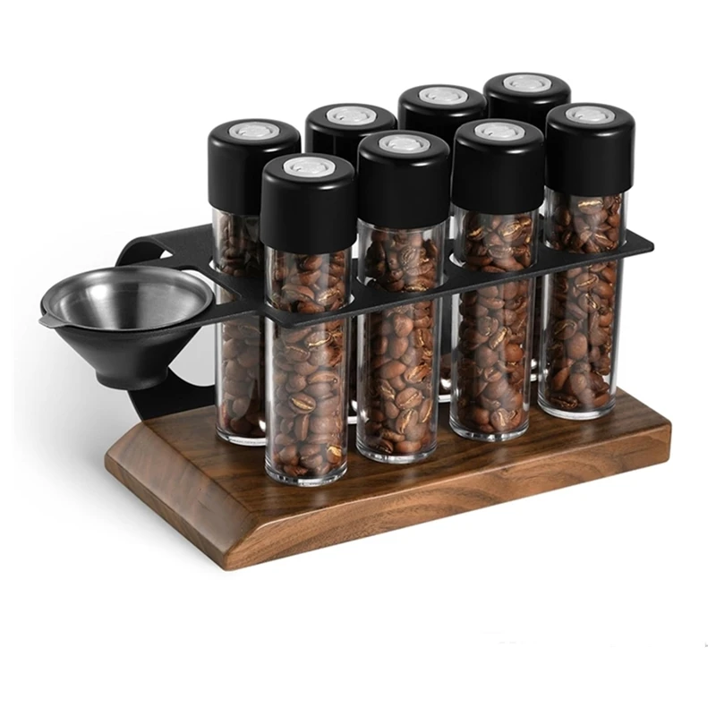 

8 Pcs Energy Tubes Sets Storage Containers and Wooden Base for Kitchen Cafe Clear Canisters for Tea Spices