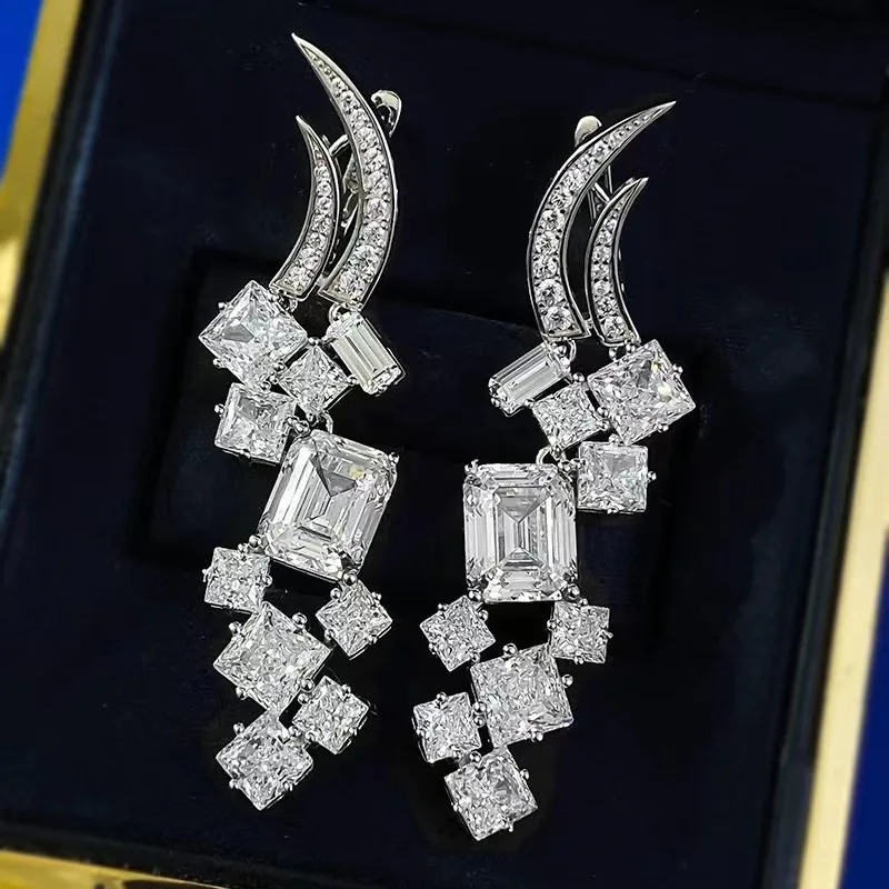 

Ценные длинные лабораторные висячие серьги с муассанитом и бриллиантами, 100% настоящее серебро 925 пробы, свадебные серьги-капли для женщин, свадебные украшения