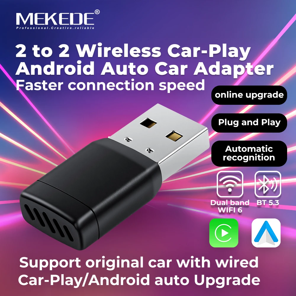 

MEKEDE 2–2 Беспроводной автомобильный адаптер Car-Play Android Auto Mini AI Box Автомобильный адаптер Plug And Play Автоматическое подключение Двухдиапазонный WIFI BT5.3