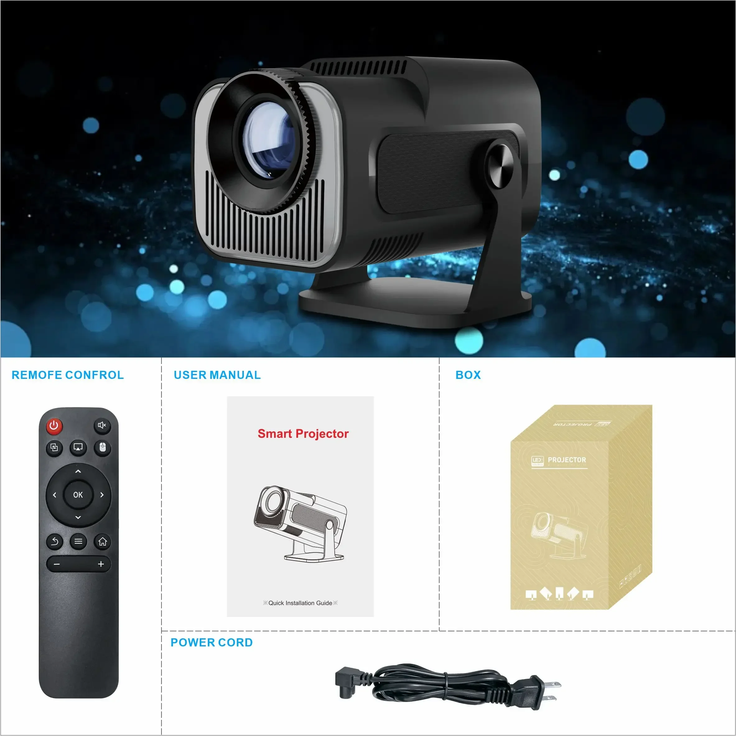 HY-320Mini Portable Newly Native 720P Allwinner H713 Android11 4K Projector 320ANSI Wifi6 BT5.0 Cinema Outdoor Rotable Projector