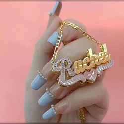 DOREMI Figaro Custom Name NecklaceLayered 3D hip-hop Style Double color Personalized Nameplate Necklace Jewelry For Women Gift