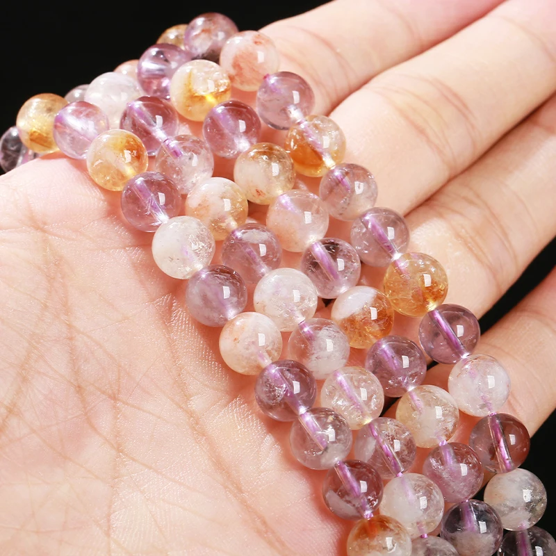 Natural Crystal Stone Astrist Amethyst And Citrine Round Beads Loose Spacer 6 8 10mm For Jewelry Making Diy Necklace Bracelet