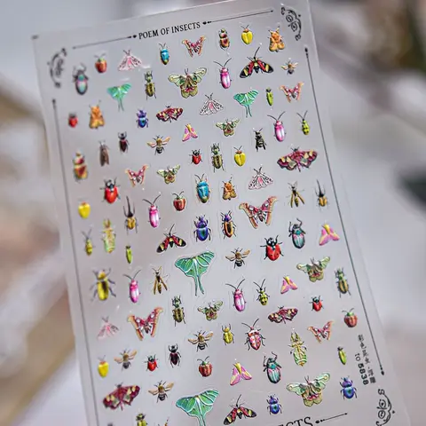 Autocollants et décalcomanies pour ongles Y2K, motifs chics et colorés : insectes, tortues, coccinelles, papillons, araignées, toile d'araignée, roses, cigales.