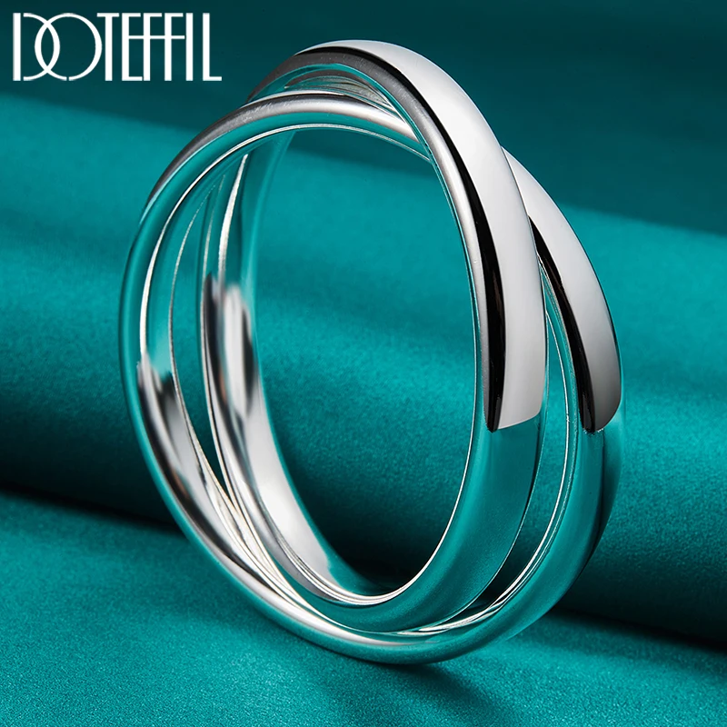 DOTEFFIL 925 Sterling Silver Smooth Double Big Ring Bangle Bracelet For Woman Man Fashion Charm Wedding Engagement Jewelry