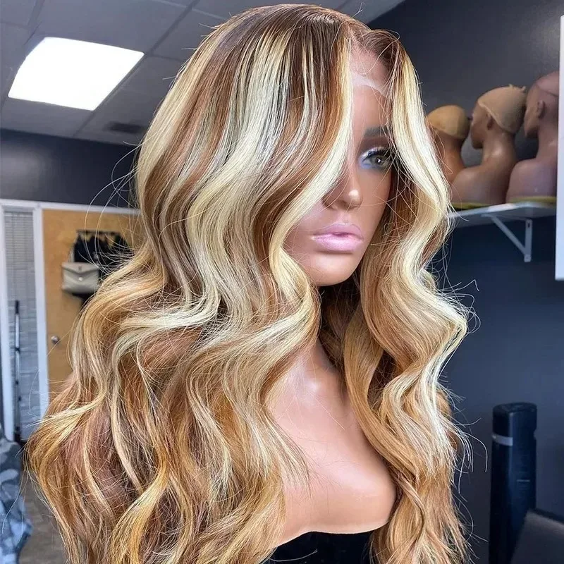 4/613 Highlight 13x4 HD Synthetic Lace Front Wigs Body Wave 613 Mixed Color For Women Glueless Synthetic And Blend Lace Wigs
