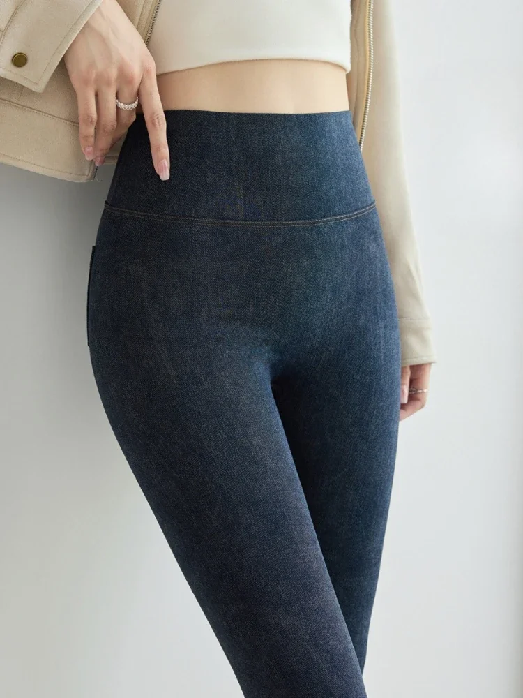 Autumn Winter Pocket High Waisted Leggings Women Shark Pants Outerwear Cinching Abdomen Elastic Tight Fitting Little Leg Pants