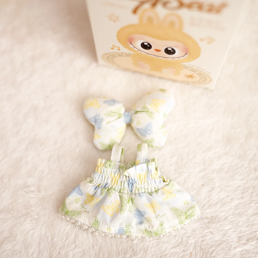 Für 17 cm Labubu Puppen Kleidung VIV2V3 Outfit Erdbeere Kleid Puppen Zubehör Sitzen Party Ändern Kleid Spiel Geschenk Spielzeug