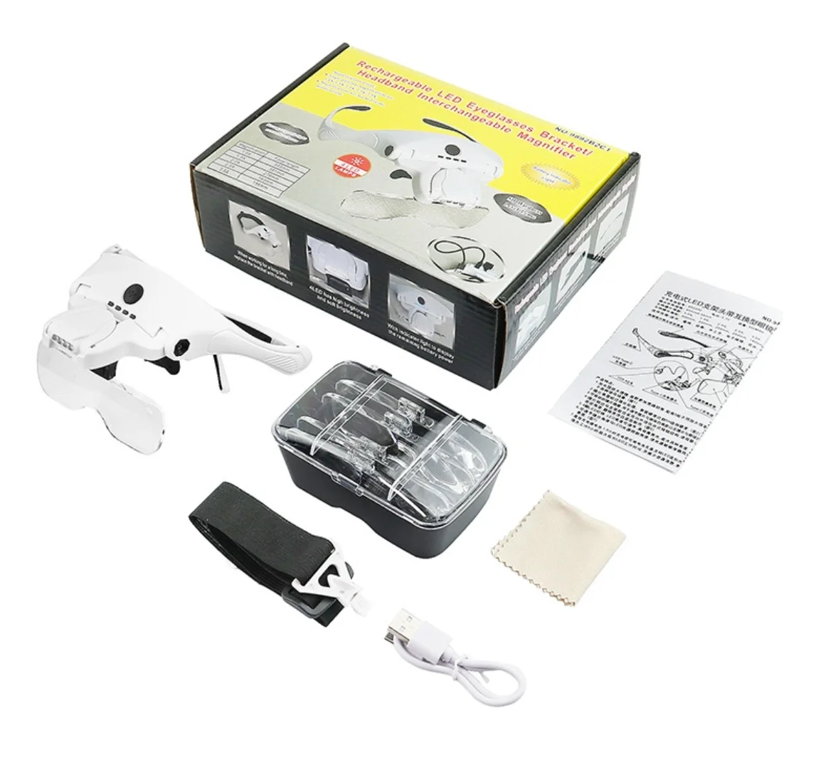 

Hands Free Recharge 4 LED Lamp Magnifier Jewelry Glasses Watch Camera Repair Tatto Carving Weave Low Vision Reading Magnifying