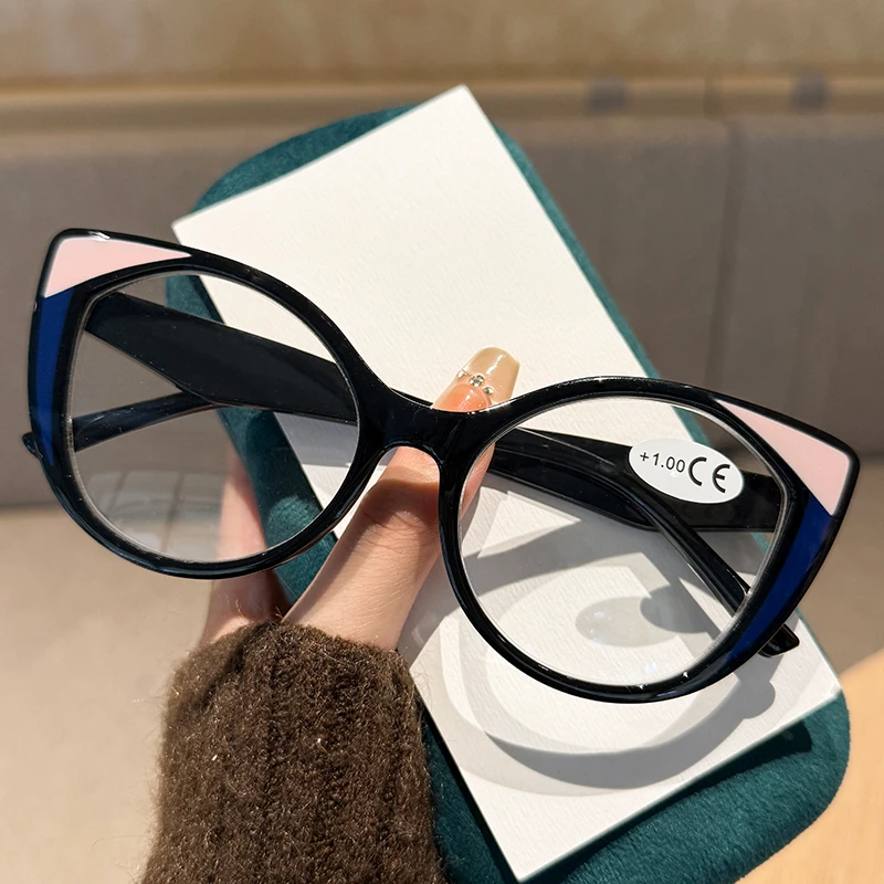 Versatile Cat Eye Reading Glasses Color Splicing Personality HD Eye Protection Ultra Light Comfortable Anti Blue Light Eyewear