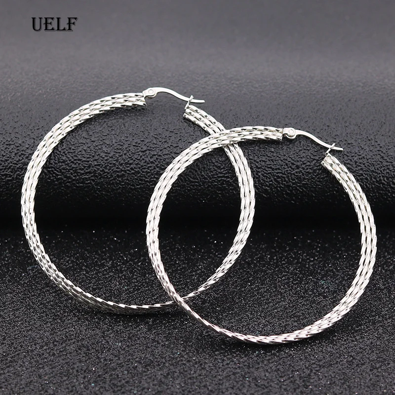 Uelf 1Pair Big Silver Hoop Earrings  for Women Large Circle Round Earrings Gold Women's Ear Creoles Loop Classic Jewelry Gift