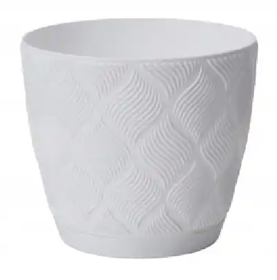 Witte klassieke plastic bloempot van 11,8x12,8 cm met een Flow Petit schotel