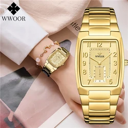 WWOOR-relojes de oro para mujer, pulsera creativa de acero, cuadrada, resistente al agua, 2024