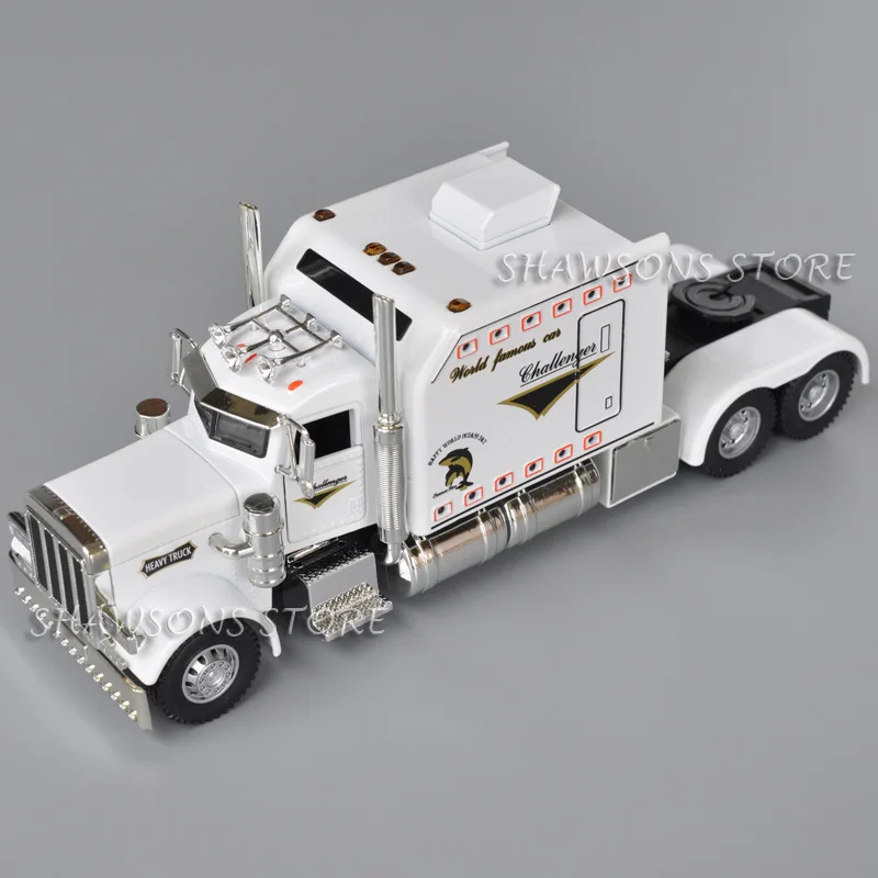 Modelo de semicamión fundido a presión a escala 1:40, juguete Peterbilt 389, vehículo Tractor, réplica en miniatura, luz de sonido extraíble