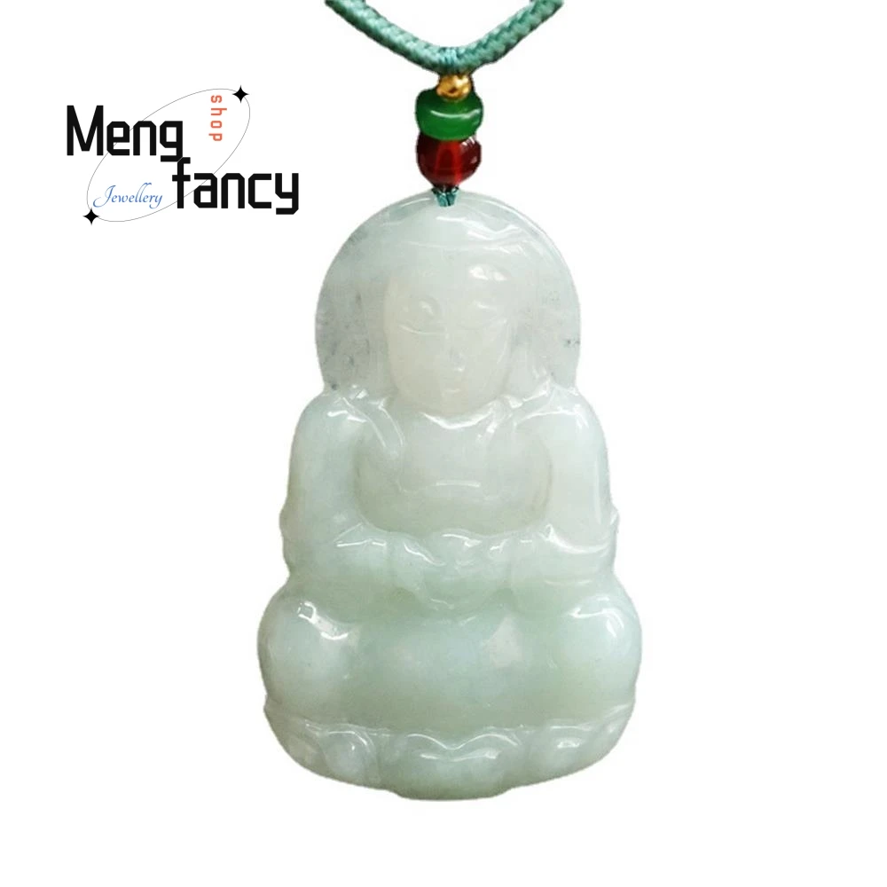 Natural Myanma Jadeite Guanyin Pendant Exquisite Elegant Simple High-grade Buddhist Amulets Luxury Quality Jewelry Holiday Gifts