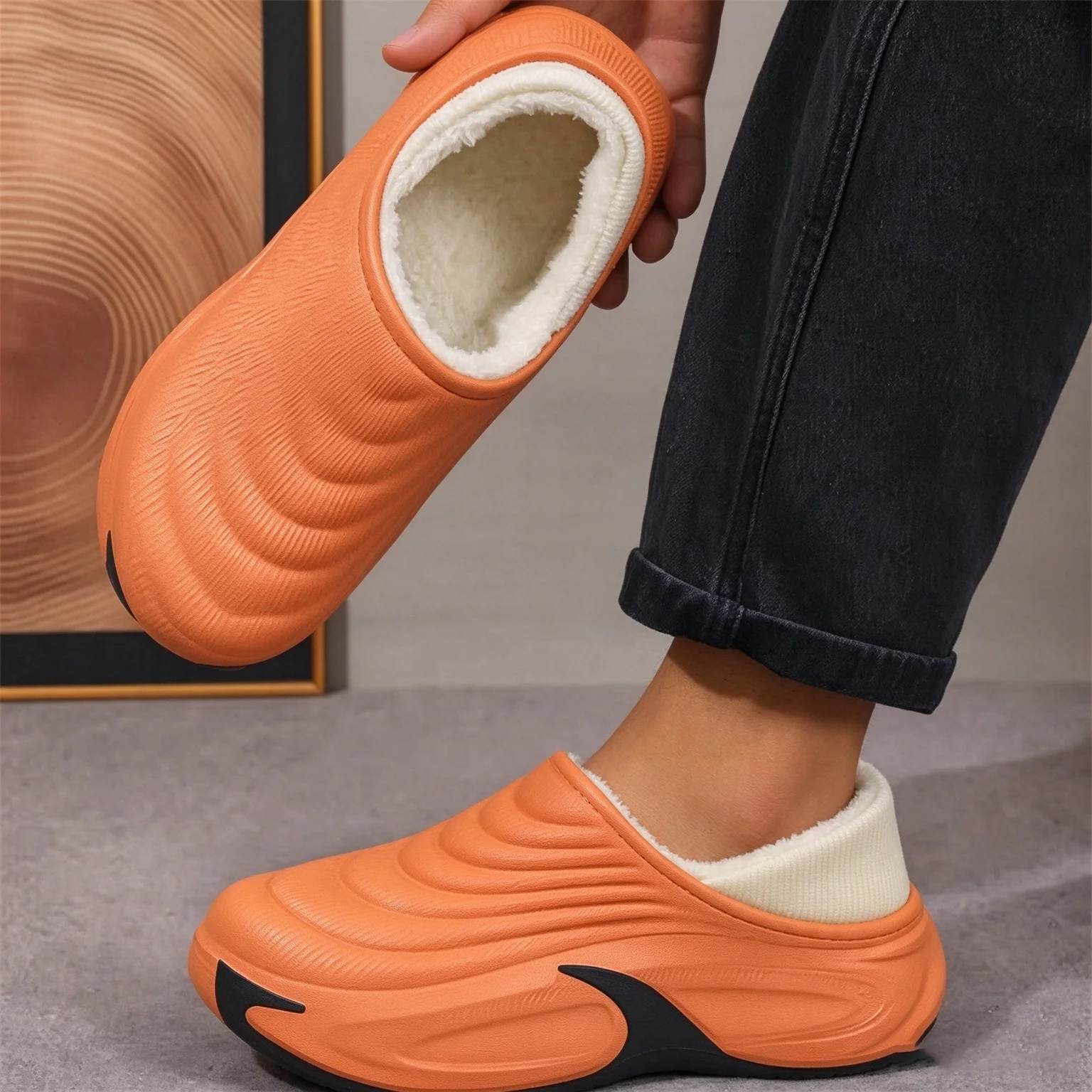Men's Winter Plus Size 47 Warm Plush Waterproof EVA Slippers Men Thick Bottom Indoor Home Slippers Couple Non Slip Cotton Shoes - view 5