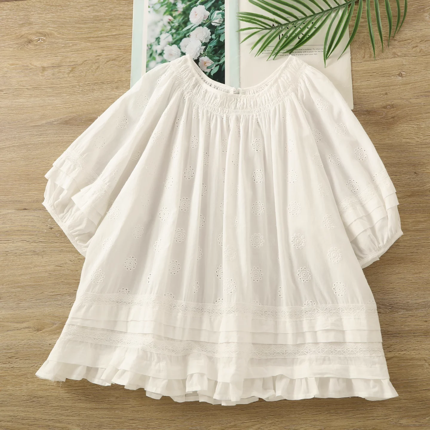 

2025 Youth blouses women's chic blouses mori girl summer Japan style 100% cotton lace embroidery shirts and blouses