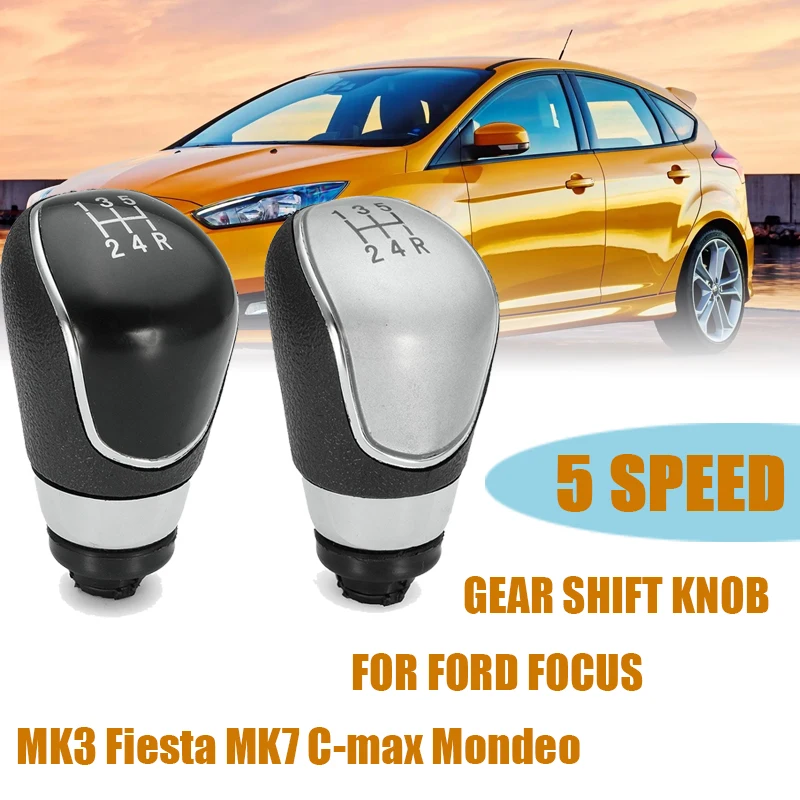 5/6 Speed Gear Shift Knob Chrome Black Leather Gaiter Boot Cover For Ford Focus MK2 Focus MK3/Fiesta MK7/Mondeo MK4 Transit
