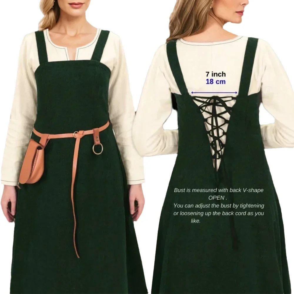 Conjunto de piezas wo, delantal vikingo Medieval, vestido con cordones, clásico Medieval, Vintage, Retro, Vogue, manga acampanada, vestido tipo túnica para mujer
