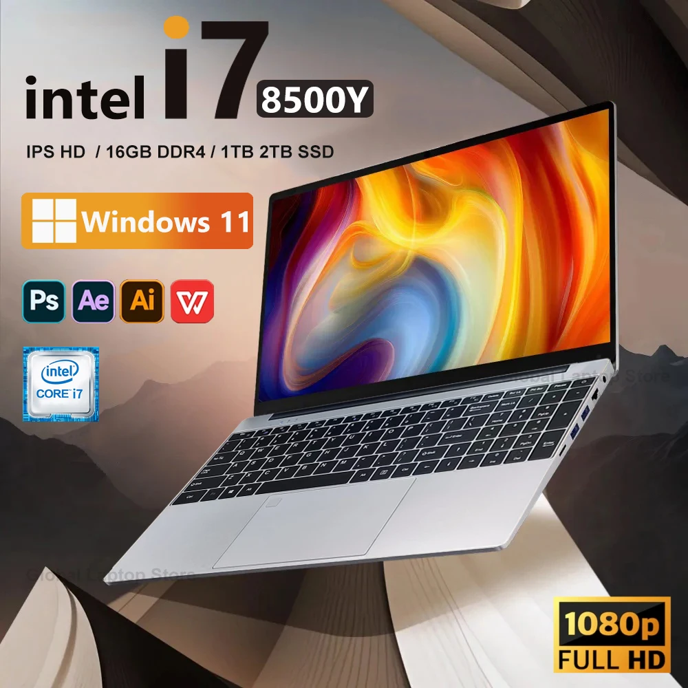 2025 Ноутбук 15,6 дюйма Intel Core i7 8500Y Windows 11 Ноутбук Gamer 1 ТБ SSD Отпечаток пальца UnIock Офисный игровой ноутбук ПК
