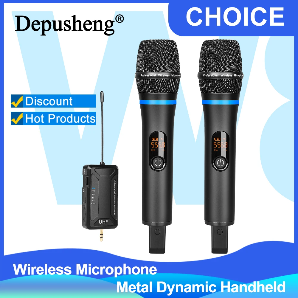 

Wireless Microphone Depusheng W8-1 UHF Metal Dynamic Handheld Karaoke Mic With Rechargeable Receiver For Karaoke Wedding