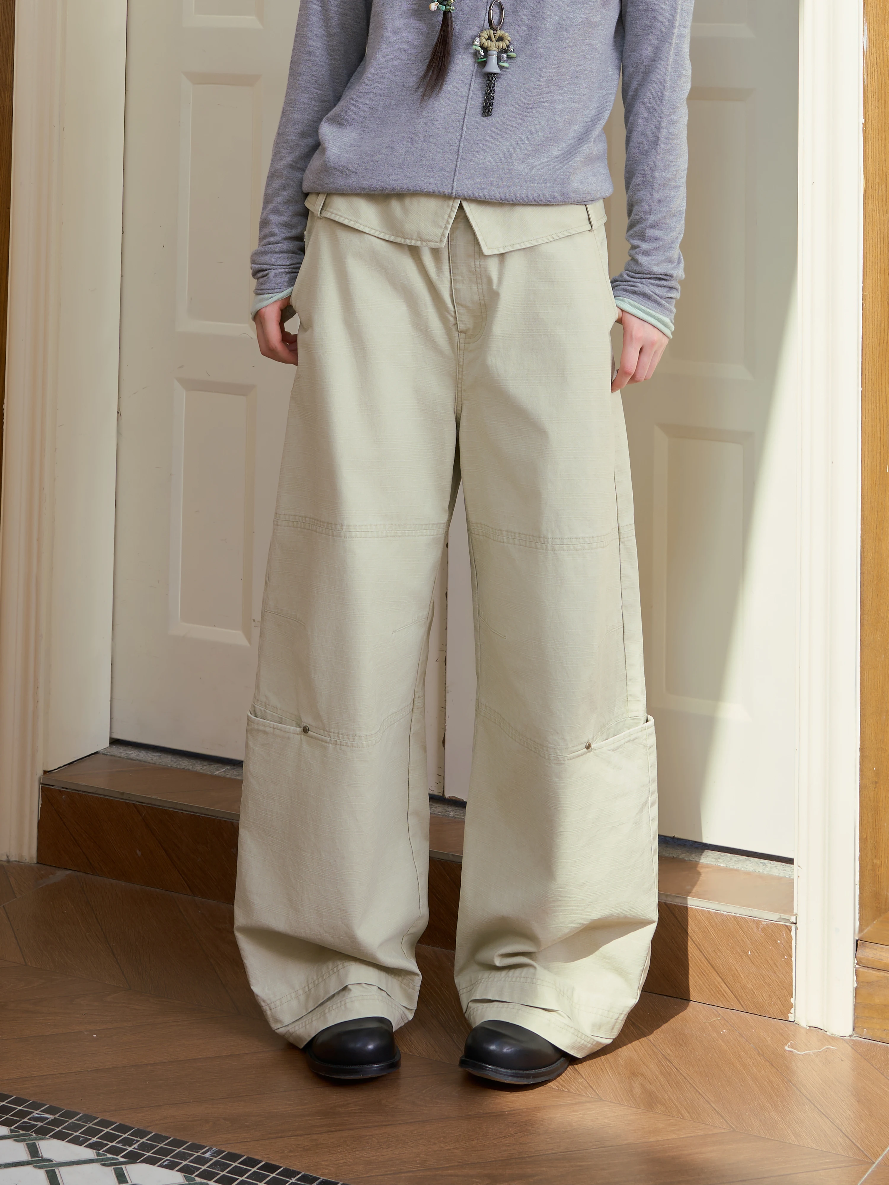 100% Pure Cotton Vintage Work Pants Foldable Waist Heavy Fermentation Saotome Ladies Casual Trousers Comfortable Fit