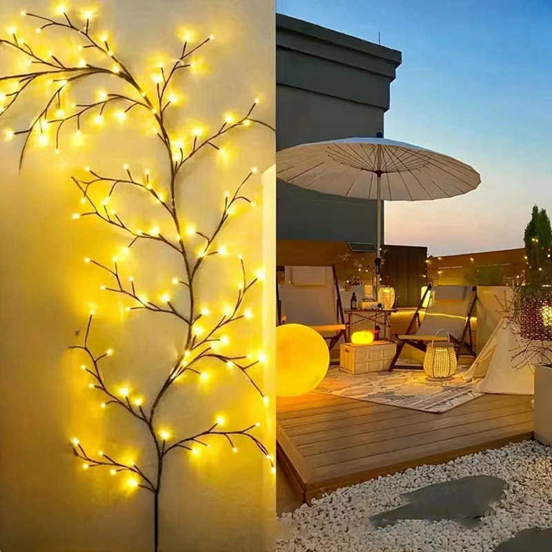 ABAE-72LEDS Lampada pieghevole in rattan di salice, lampada decorativa per albero in rattan, luce notturna per parete camera da letto interna ed esterna