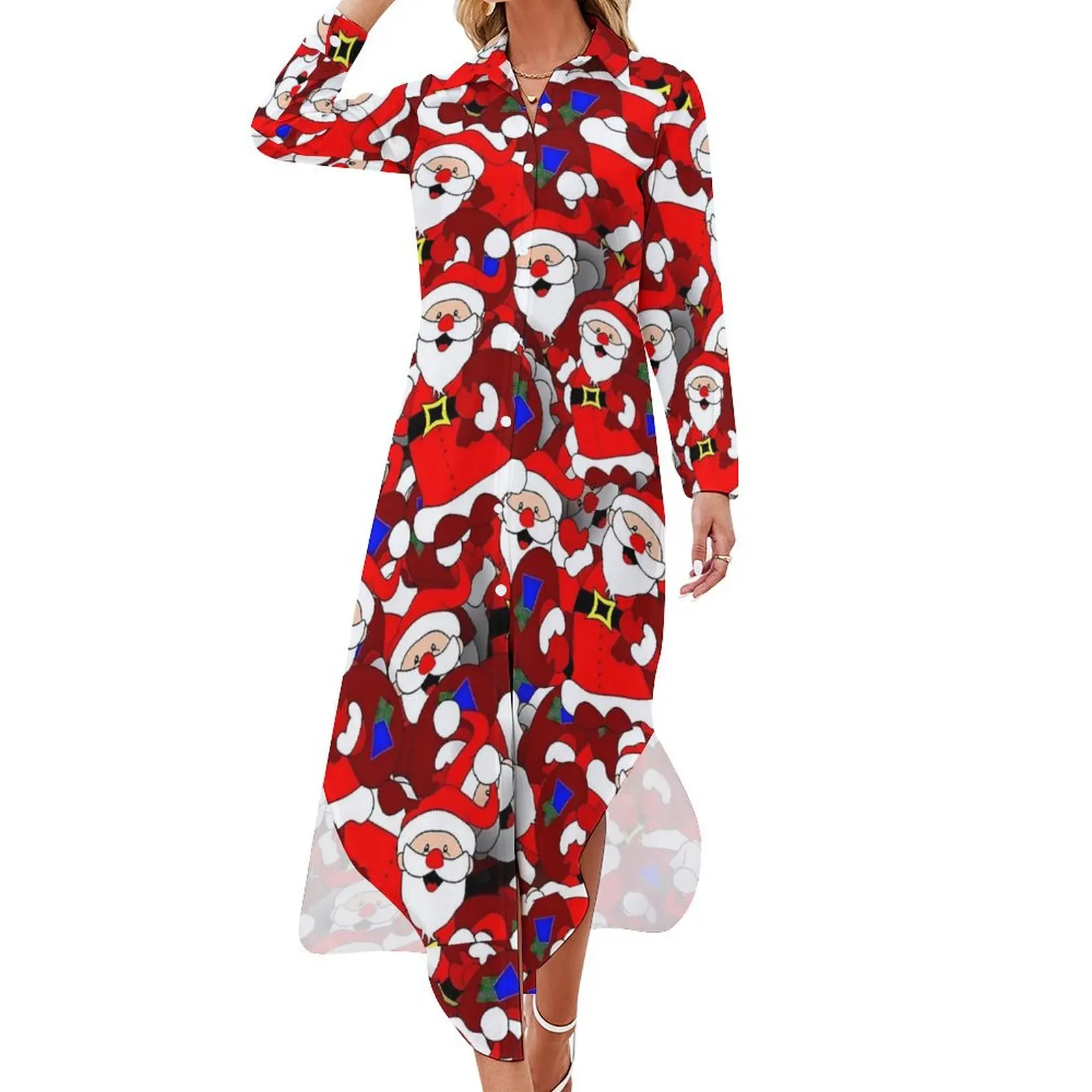 Christmas Casual Dress Santa Claus Aesthetic Dresses Sexy V Neck Elegant Chiffon Dress Long Sleeve Clothes Large Size