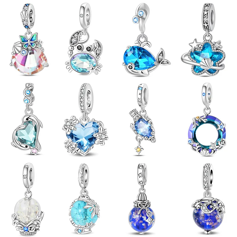 925 Sterling Silver Ocean Sea Charms Beads Fit Original Bracelets Bag Keychain Earring Pendant Diy Women Jewelry Gift