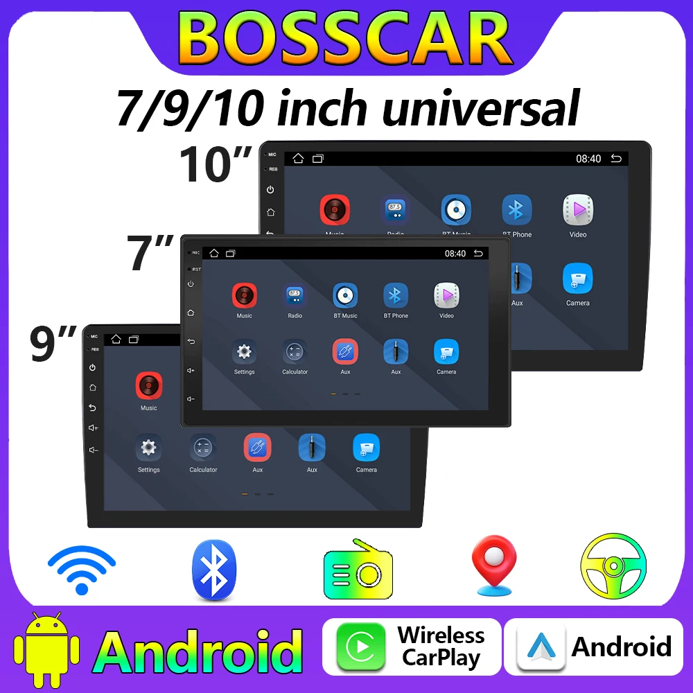 

BOSSCAR Car Radio QLED 7/9/10Inch Touchscreen Wireless BT GPS FM Multimedia Video MP5 Player Android Universal Carplay Autoradio