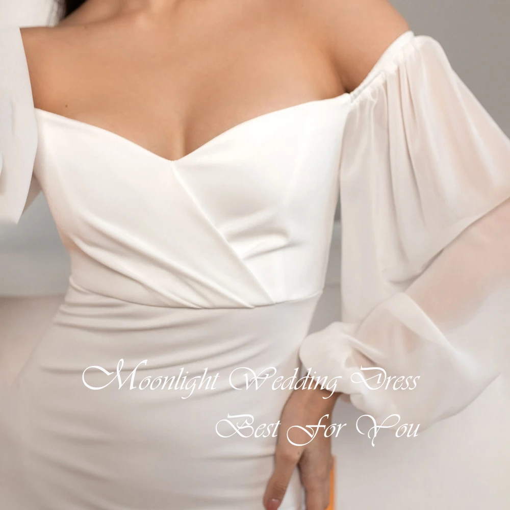 Simple Pleat V-Neck Sheath Wedding Dress 2026 Lantern Sleeve Open Back Off The Shoulder Bridal Gown Vestidos De Novia Customized
