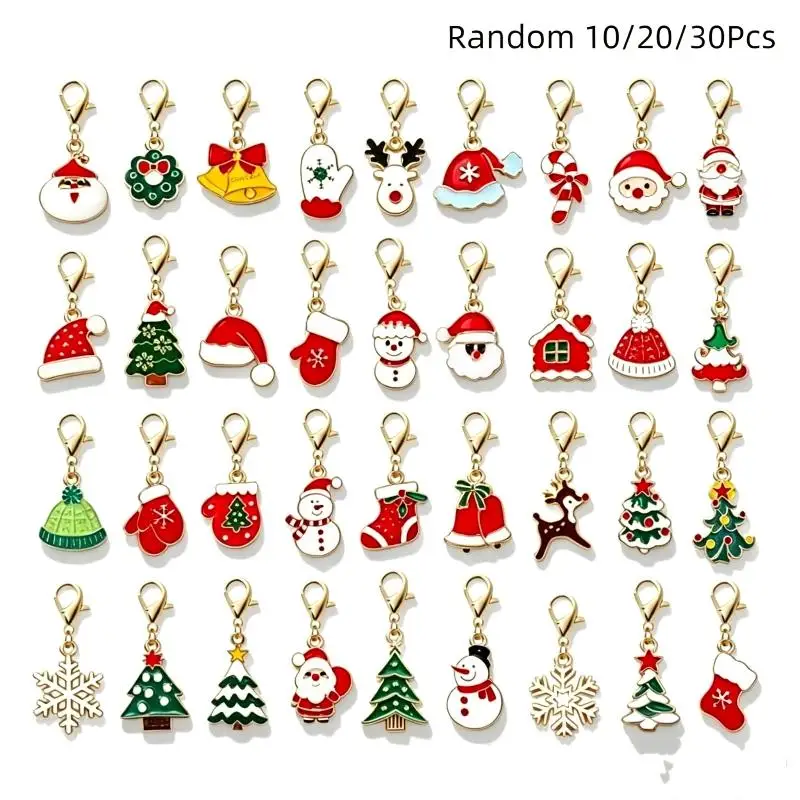 10/20/30 Pcs Mixed Christmas Theme Keychains Clip-on Pendant Xmas DIY Making Pendants Necklaces Earrings Bracelets