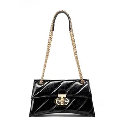 2024 New Oil Wax First Layer Cowhide Popular Women's Bag High Quality Genuine Leather Bag, Chain Armpit Crossbody Shoulder Bag