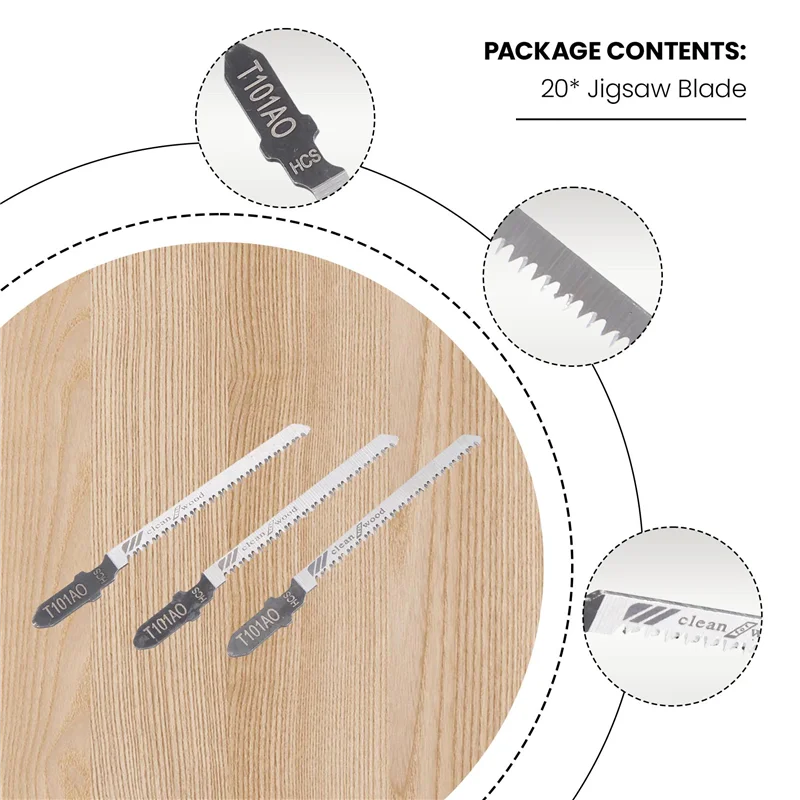 PORK-20 шт. сабельное лобзиковое полотно T101AO с Т-образным хвостовиком, многофункциональные лобзиковые полотна для дерева, пластиковый отрезной диск
