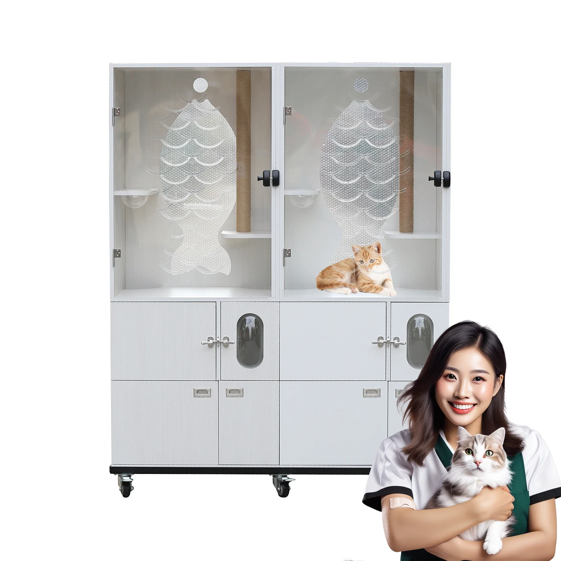 a forHot Sale Pet Cat Cages House Puppy Cat Shop Animal Cages Vet Clinic Pet Grooming Center Salon Wooden Cat Condo