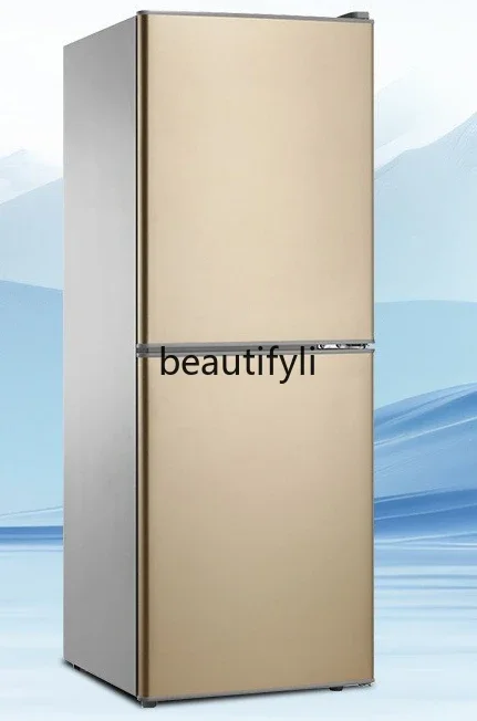 

Z189 Маленький холодильник, бытовой небольшой двухдверный холодильник для замороженного и хранения свежести в общежитии, аренда комнаты, охлаждение золотого цвета