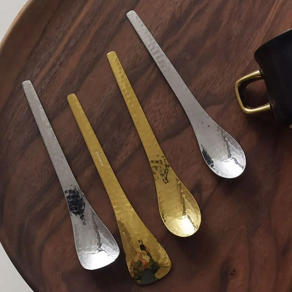 Creative 304 Stainless Steel Teaspoon Japanese Style Hammer Pattern Design Fruit Fork Tableware Stirring Spoon