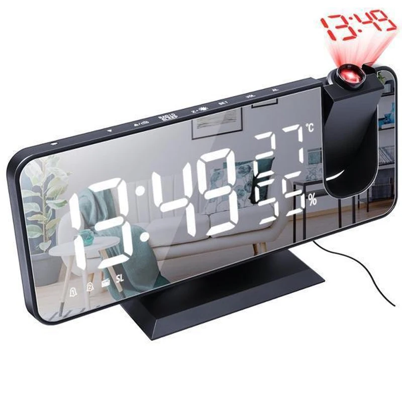 New LED Digital Alarm Clock Table Watch Electronic Desktop Clocks USB Wake Up FM Radio Time Projector Snooze Function Alarm