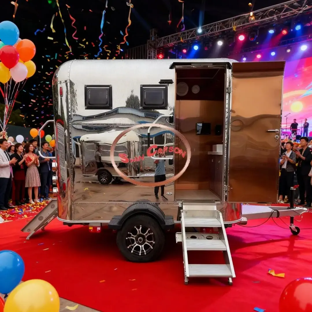 

Portable Towed Outdoor Toilet Trailer Restroom with Vent And Removable Tank for Camping Weddings Emergencies