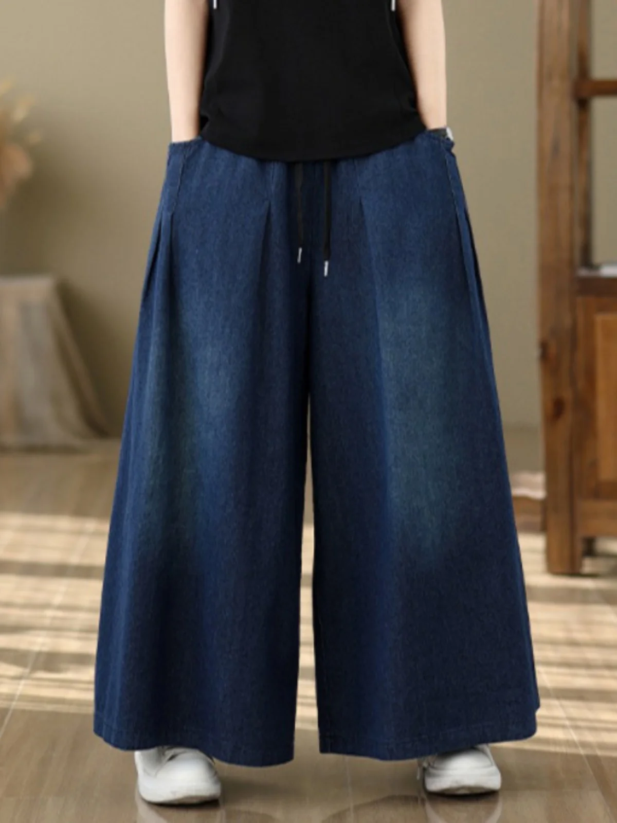 

Ретро джинсы с высокой талией и завышенной линией бедра, синие, с эффектом потертости, повседневные брюки для женщин больших размеров, утягивающие широкие джинсы для полных женщин