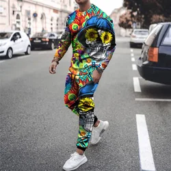 2-częściowy zestaw dresów z nadrukiem 3D z długim rękawem zestaw koszulek Streetwear dorywczo dwuczęściowy męski bluzka typu Oversized męski garnitur