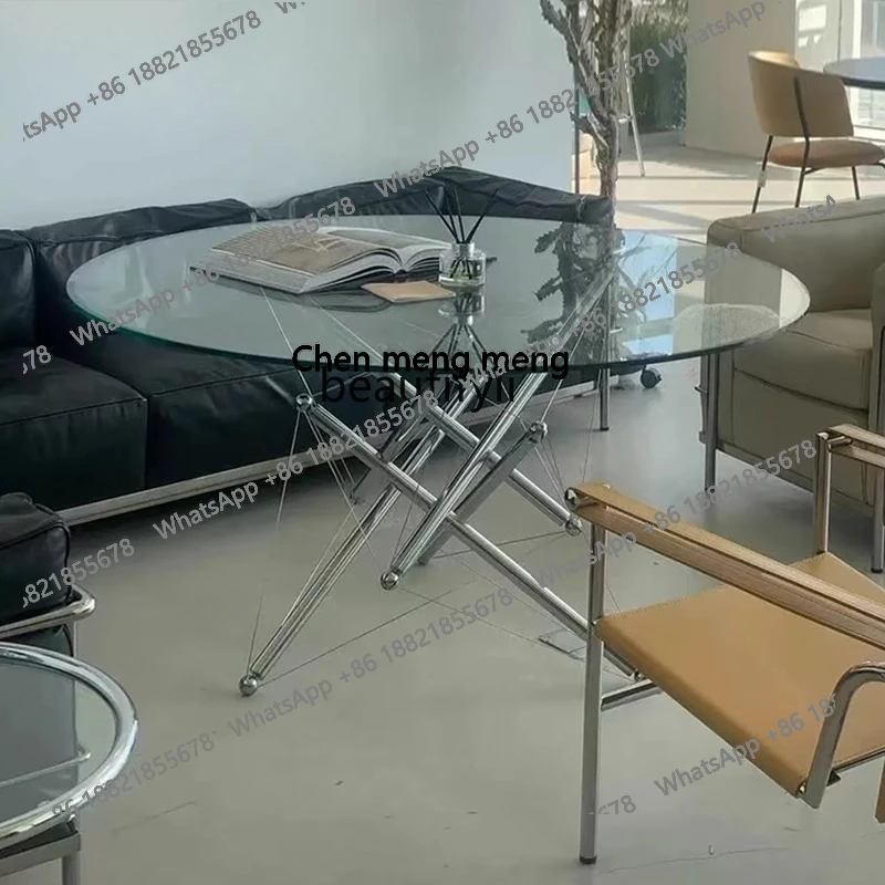 Tavolo rotondo grande di design leggero e di lusso, tavolo da pranzo minimalista per la casa, tavolo in vetro in acciaio inossidabile 304 H
