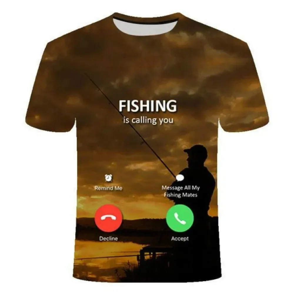 

2024 latest hot sale 3D fishing T-shirt casual hip-hop Harajuku 3D fish fishing round neck T-shirt