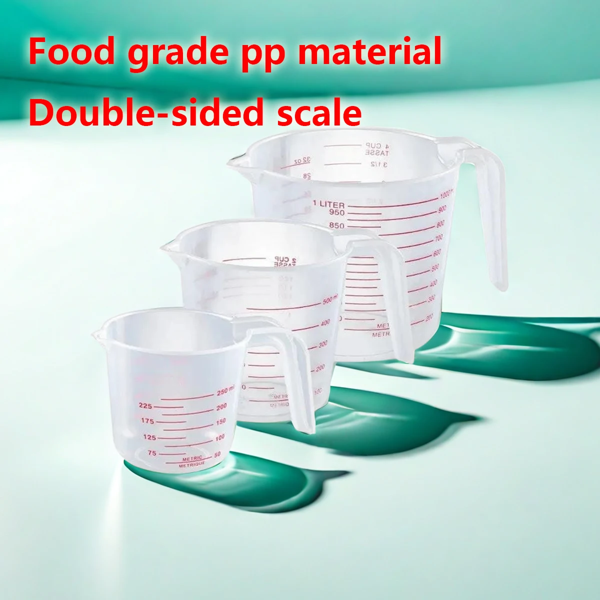 3 Pcs 250-500-1000ml Plastic Transparent Graduated Measures Cup Household Kitchen Baking Measuring Tool Set Handle Design Cups