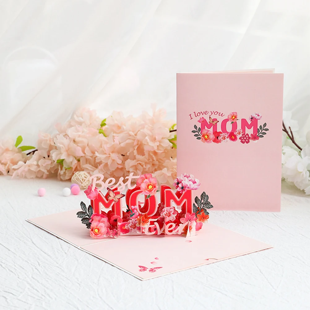 

3PCS Letter Greeting Card Mom Mothers Day Craft Smooth Writing Realistic Beautiful Unique Romantic Warm 3D Flower Greeting Card