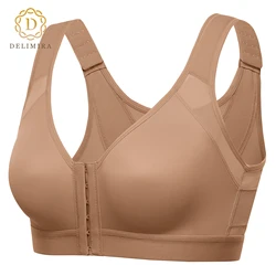 DELIMIRA Women's Front Closure Posture Bras Full Coverage No Underwire Unlined Back Support Bra