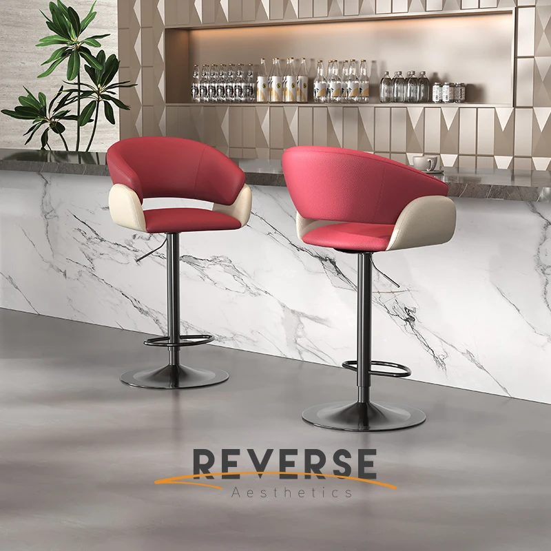 Modern PU Leather Swivel Barstool - Airlift Counter Chair for Kitchen & Dining R Adjustable Bar Stool with Hollow Back and Arms